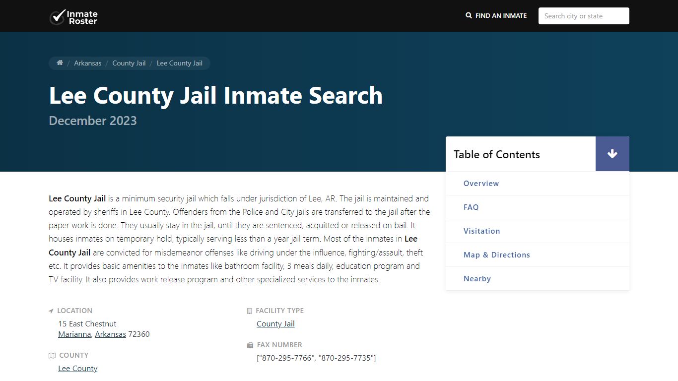 Inmate Search | Lee County Jail - Marianna, AR